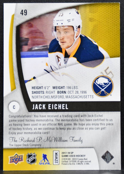 2017-18 SP Game Used Jersey Jack Eichel 49 Buffalo Sabres Jersey 4804