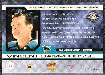 2001-02 Pacific Jerseys Vincent Damphousse 33 Sharks 0512/1010 Jersey 2488