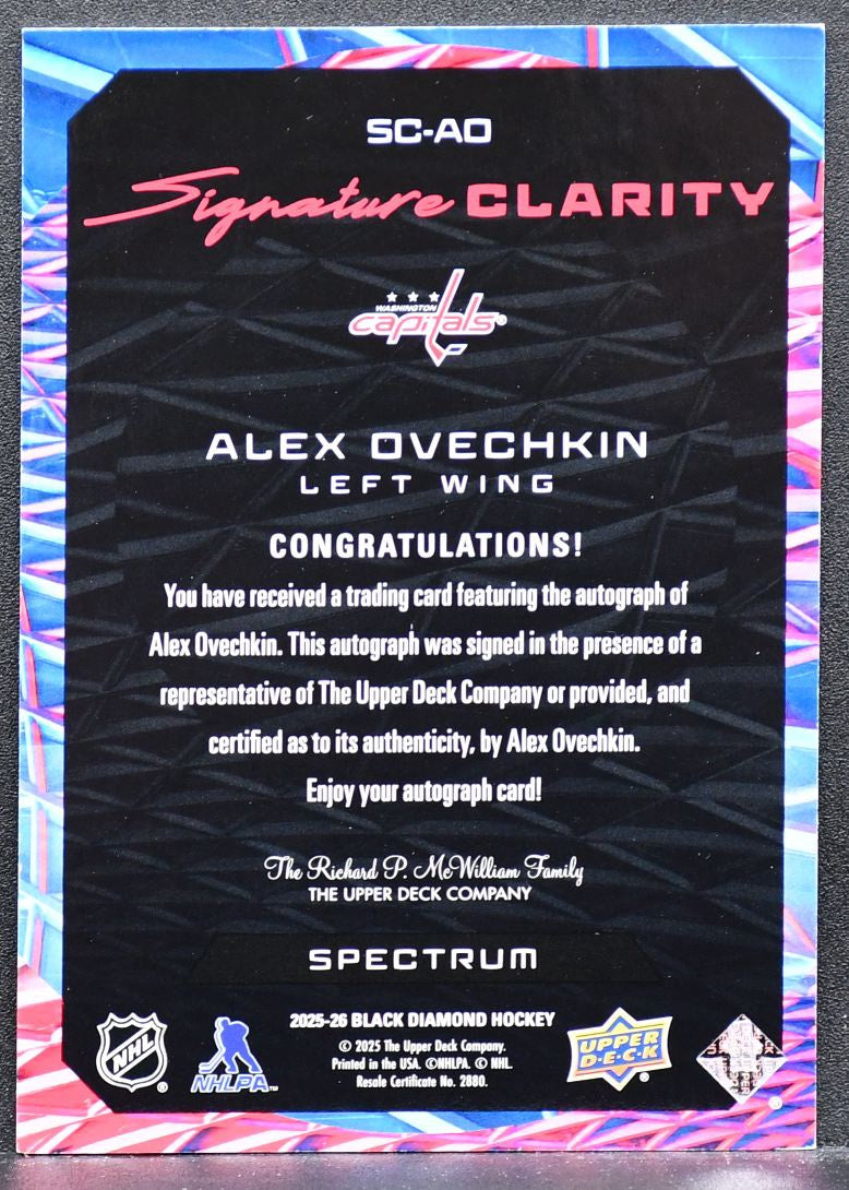 2025-26 UD Black Diamond Signature Clarity Spectrum Alex Ovechkin SC-AO Auto 1/5