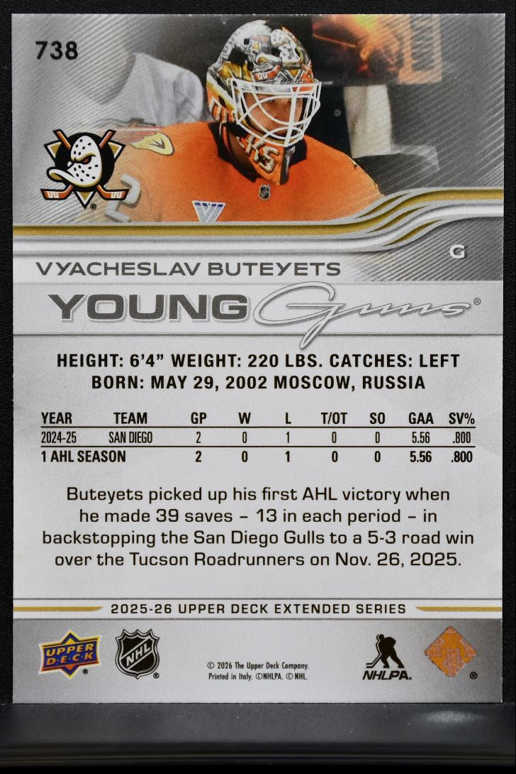 2025-26 UD Extended Series Young Guns Vyacheslav Buteyets Anaheim Ducks RC 1884