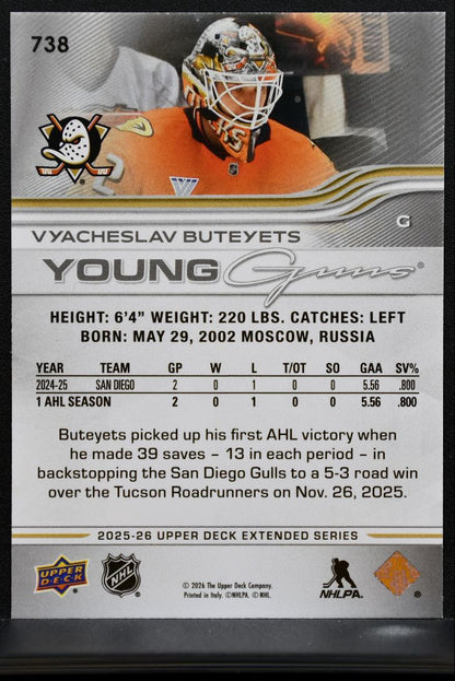 2025-26 UD Extended Series Young Guns Vyacheslav Buteyets Anaheim Ducks RC 1884