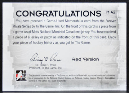 2012-13 In The Game Forever Rivals Used Jerseys Red Naslund Jersey 5180