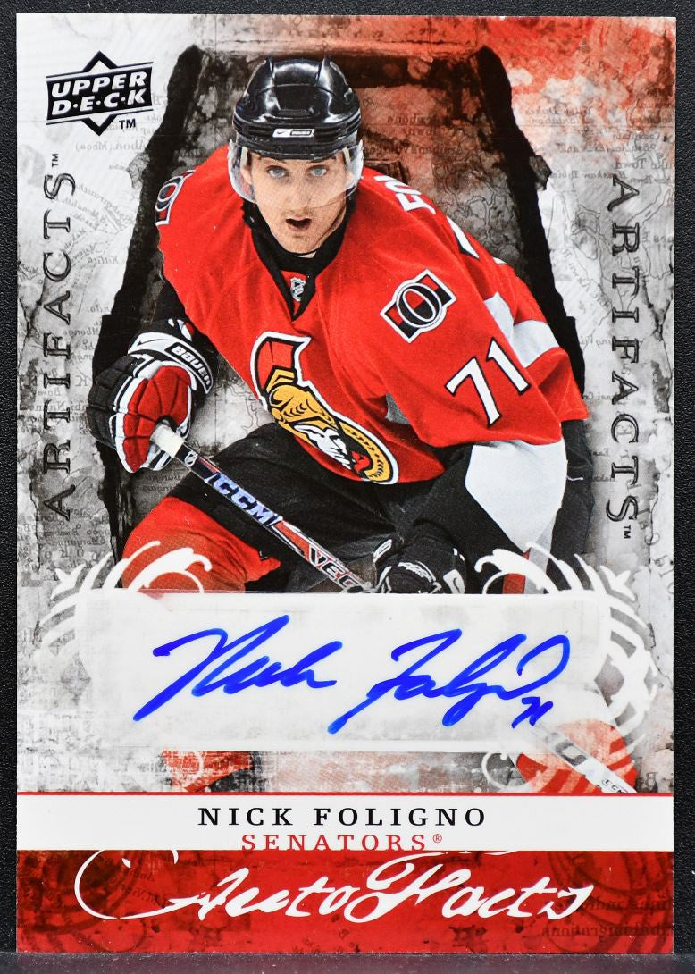 2008-09 Upper Deck Artifacts Auto-Facts Nick Foligno AF-NF Senators Auto 9365