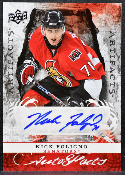 2008-09 Upper Deck Artifacts Auto-Facts Nick Foligno AF-NF Senators Auto 9365