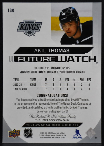 2024-25 SP Authentic Future Watch Horizontal Thomas Kings RC Auto 138/599 8317