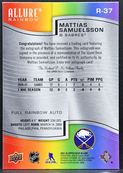 2021-22 UD Allure Color Flow Full Rainbow Auto Samuelsson Sabres Auto 7214