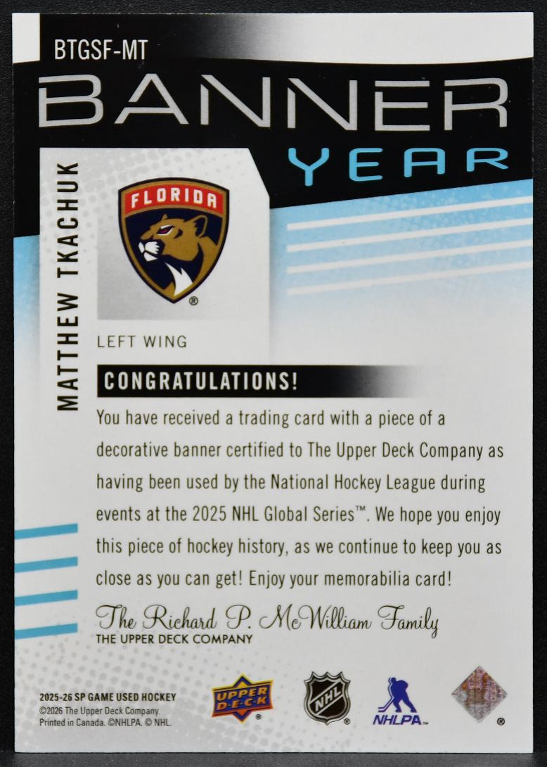 2025-26 SP Game Used Global Series Stars vs. Panthers Tkachuk Jersey 3363