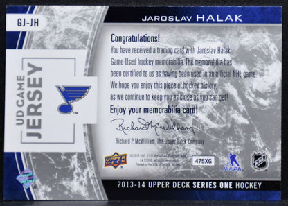 2013-14 Upper Deck Series 1 UD Game Jerseys Jaroslav Halak Blues Jersey 3616