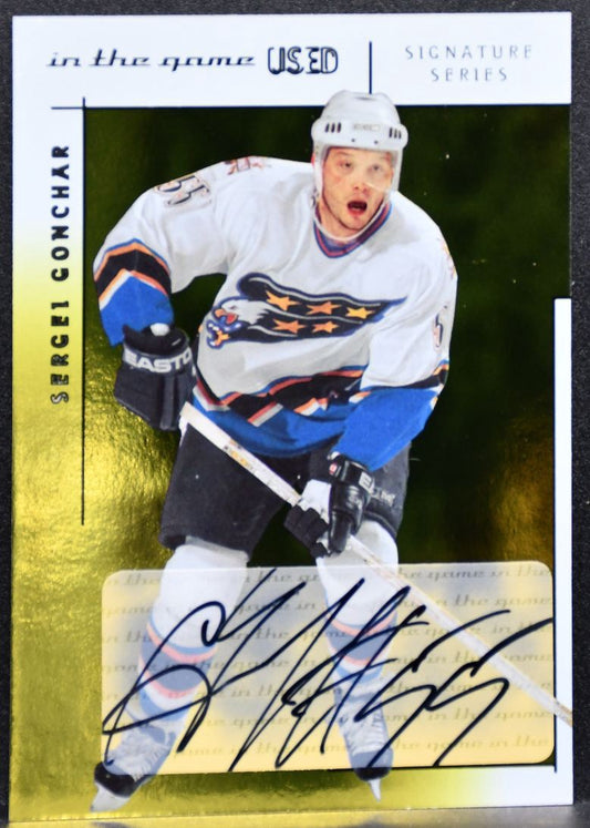 2003-04 In The Game Used Signature Series Auto Gold Sergei Gonchar Auto 3968