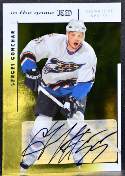 2003-04 In The Game Used Signature Series Auto Gold Sergei Gonchar Auto 3968