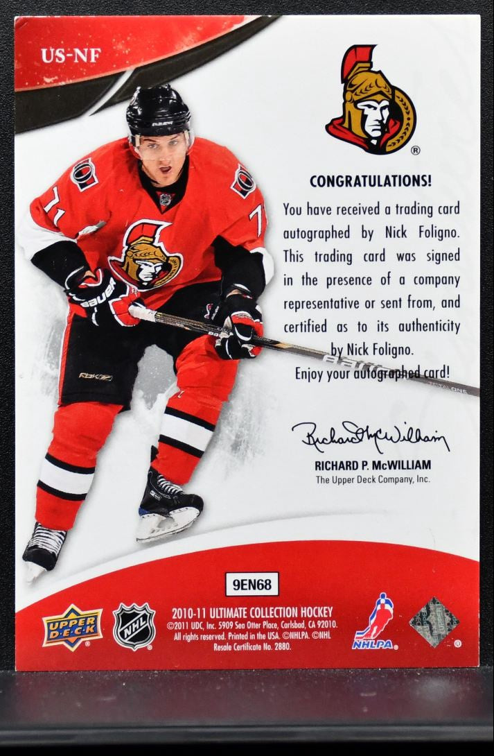2010-11 UD Ultimate Collection Signatures Nick Foligno US-NF Senators Auto 0499