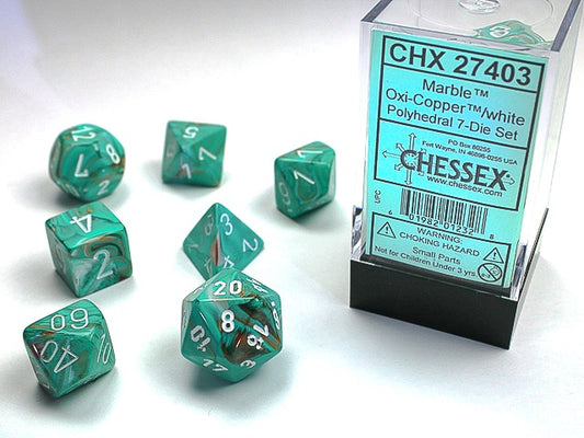 Marble 7-Die Set Oxi-Copper / White Chessex Dice (CHX27403)