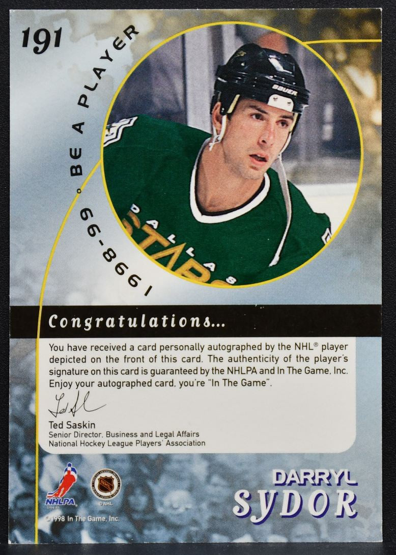 1998-99 Be a Player Autographs Darryl Sydor 191 Dallas Stars Auto 8614