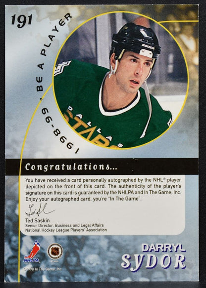 1998-99 Be a Player Autographs Darryl Sydor 191 Dallas Stars Auto 8614