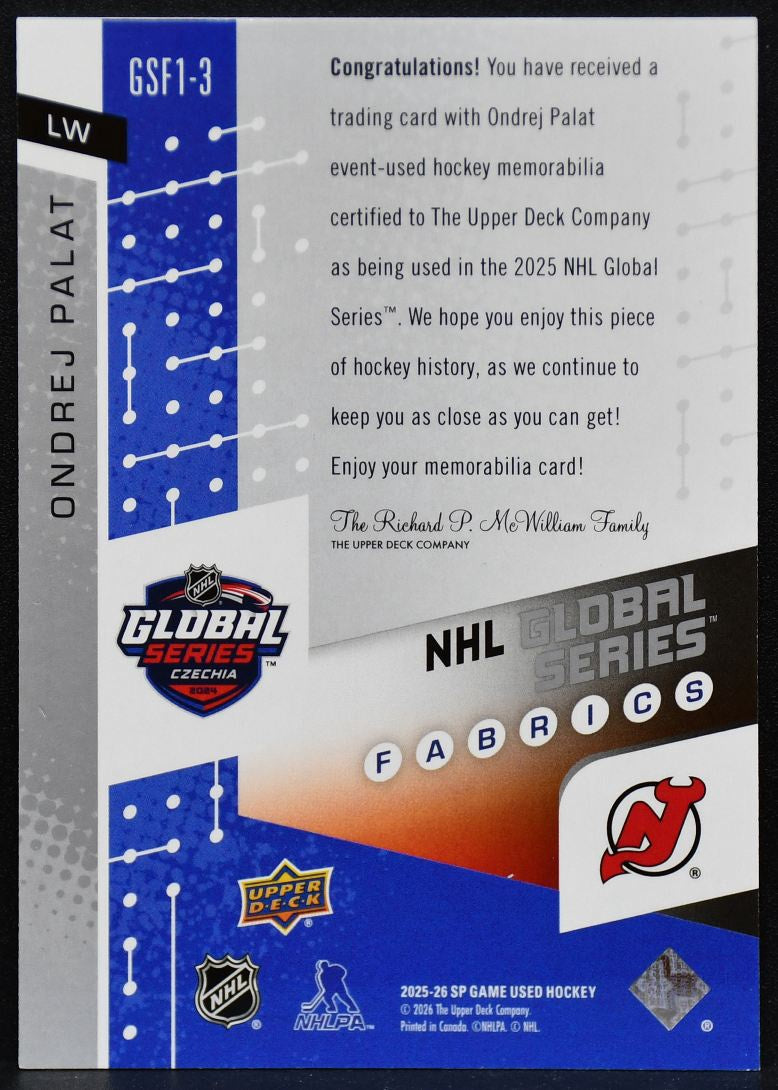 2025-26 SP Game Used Global Series Fabrics Palat Devils Jersey 3053