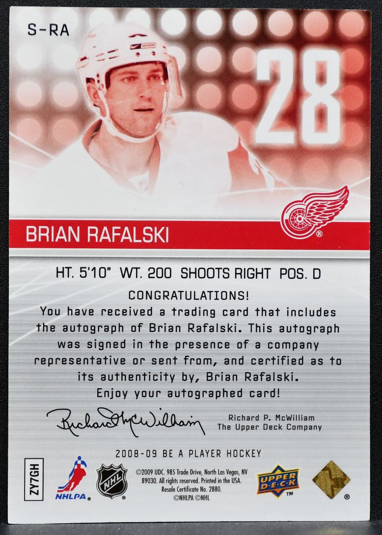 2008-09 Upper Deck Be a Player Signatures Brian Rafalski Red Wings Auto 0835