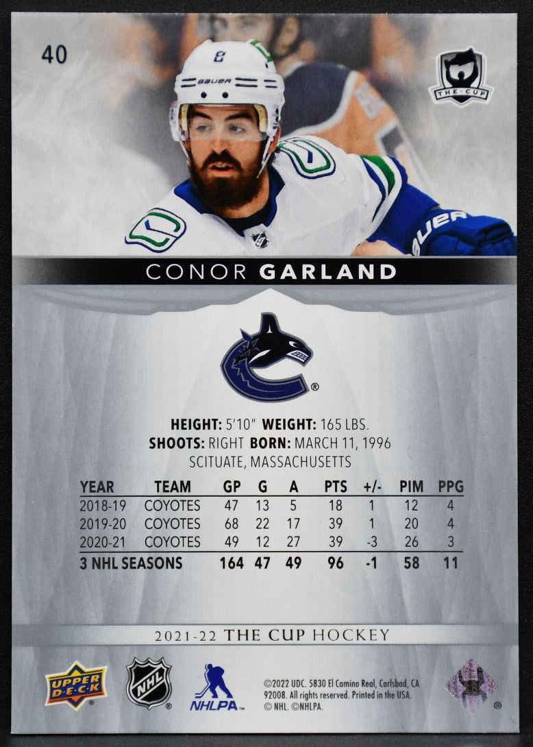 2021-22 Upper Deck The Cup Conor Garland 40 Vancouver Canucks 064/249 3377