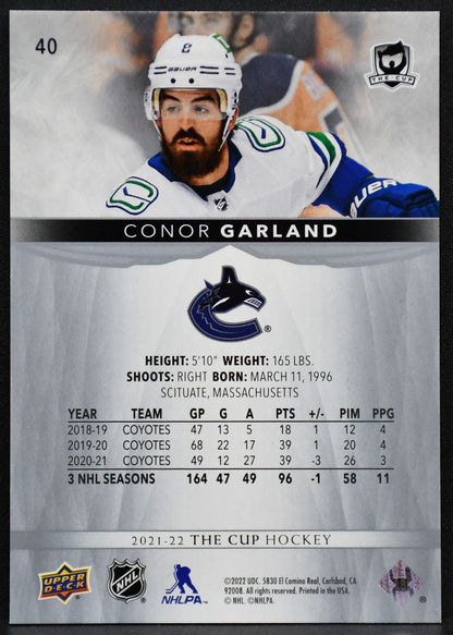 2021-22 Upper Deck The Cup Conor Garland 40 Vancouver Canucks 064/249 3377