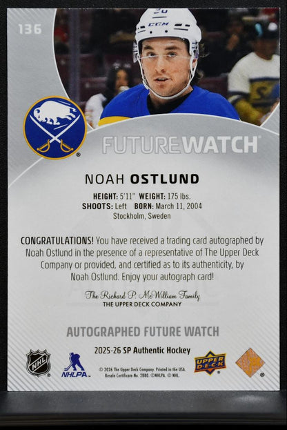 2025-26 SP Authentic Future Watch Auto Horizontal Ostlund RC Auto 153/199 1792
