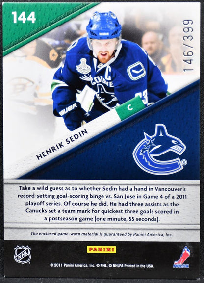 2011-12 Panini Certified Fabric of the Game Sedin Canucks /399 Jersey 8280