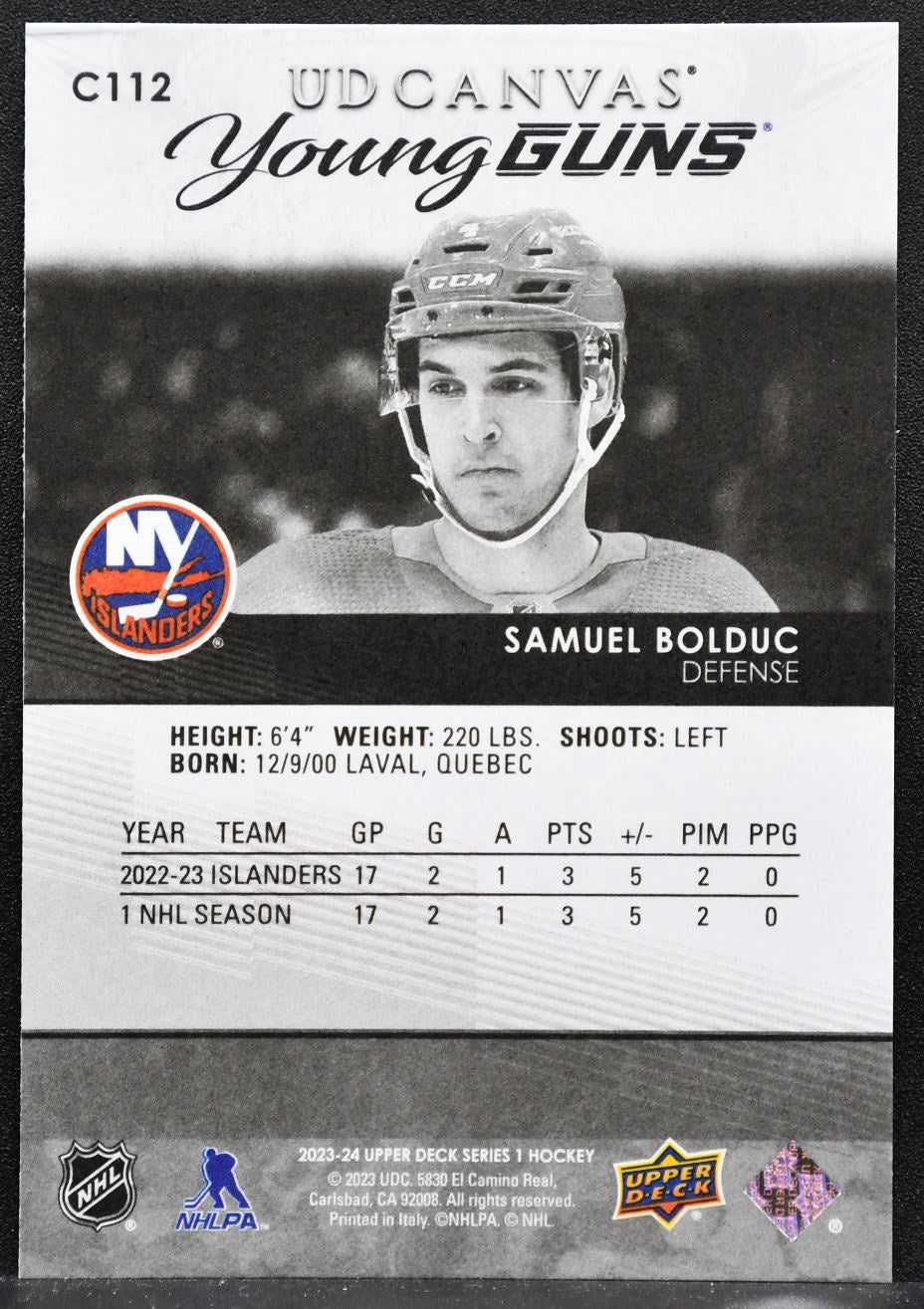 2023-24 UD Series 1 UD Canvas Young Guns Black Samuel Bolduc Islanders RC 3703