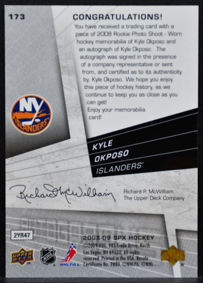 2008-09 SPx Rookies Jersey Auto Kyle Okposo RC Auto 640/999 Jersey 9526