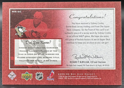 2005-06 UD Beehive Matted Materials Sidney Crosby Pittsburgh Penguins RC Jersey