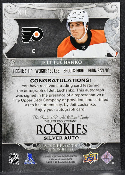 2024-25 UD Artifacts Rookies Silver Auto Jett Luchanko XII Flyers RC Auto 7108