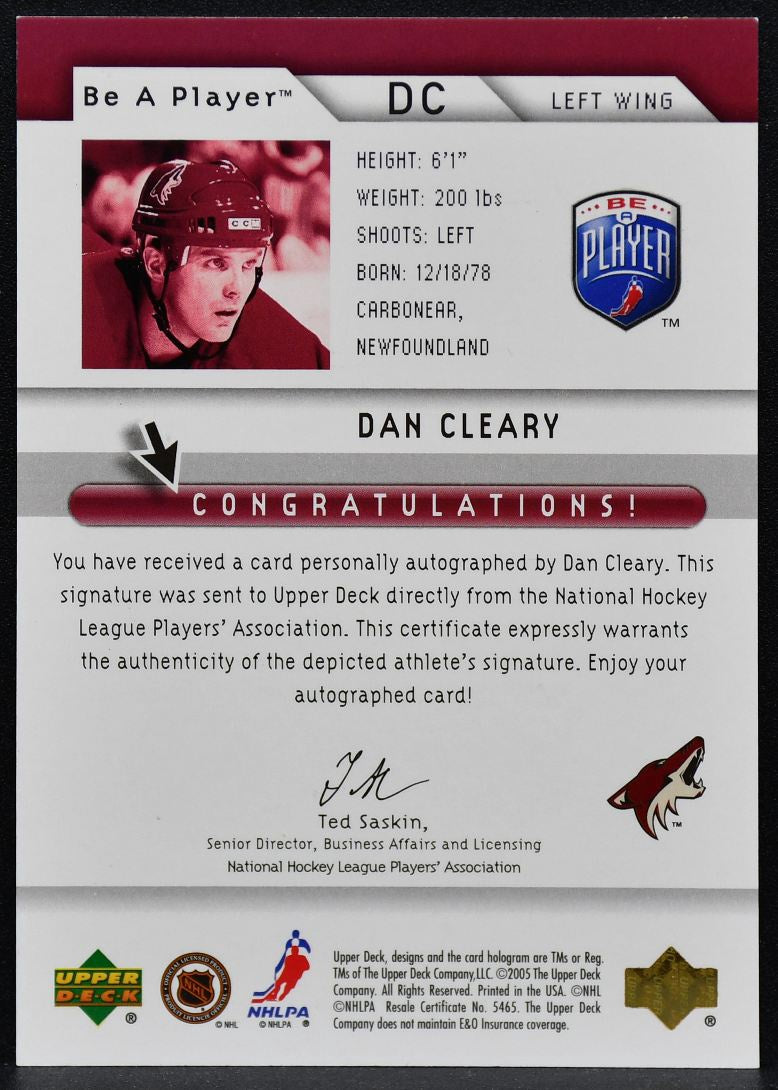 2005-06 Upper Deck Be A Player Signatures Dan Cleary DC Auto 4600