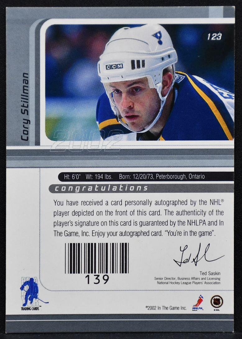 2002-03 Be a Player Signature Series Autographs Gold Cory Stillman 123 Auto