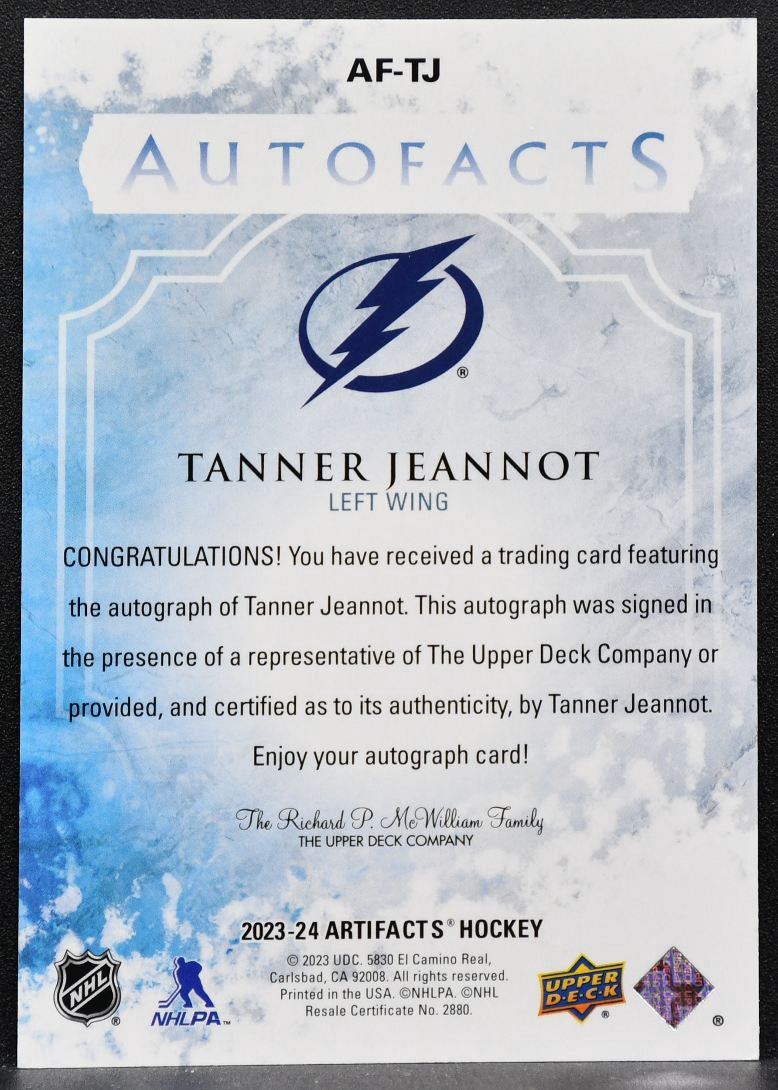 2023-24 Upper Deck Artifacts Auto Facts Tanner Jeannot AF-TJ Lightning Auto 4021