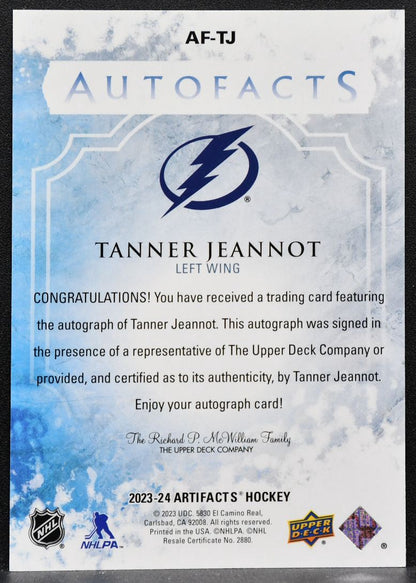 2023-24 Upper Deck Artifacts Auto Facts Tanner Jeannot AF-TJ Lightning Auto 4021