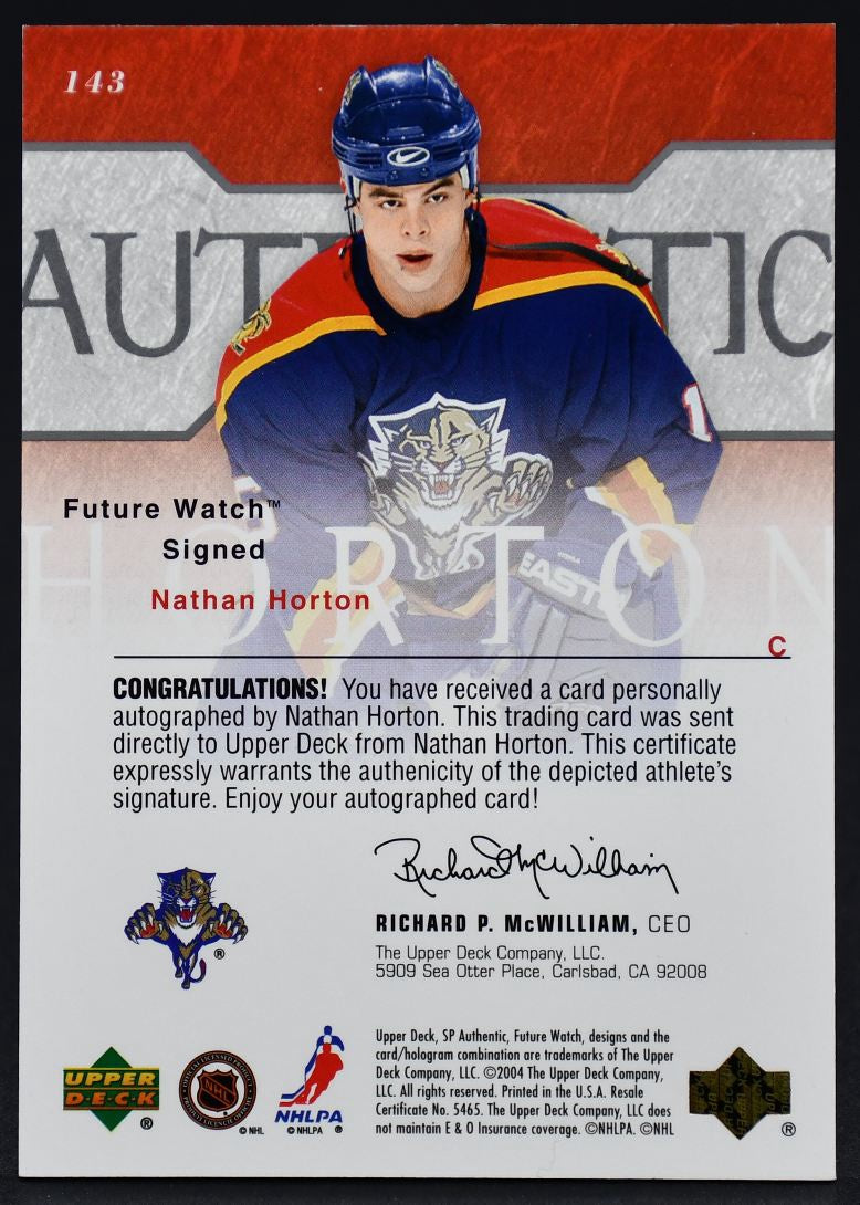 2003-04 SP Authentic Future Watch Signed Nathan Horton 143 RC Auto 429/900