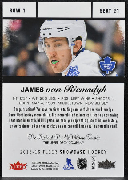2015-16 Fleer Showcase Flair Jersey James van Riemsdyk Maple Leafs Jersey 4541