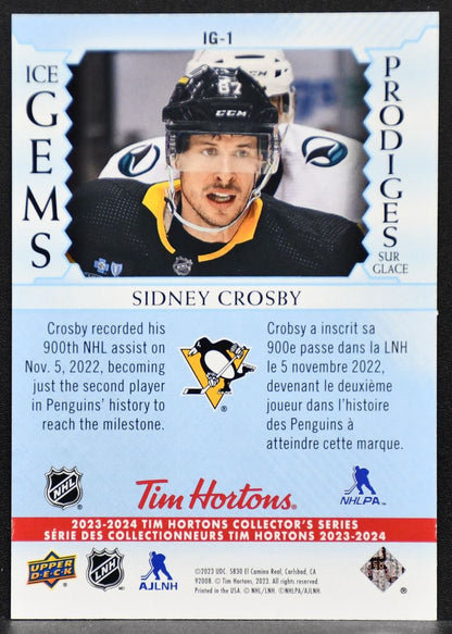 2023-24 UD Tim Hortons Ice Gems Sidney Crosby IG-1 Pittsburgh Penguins