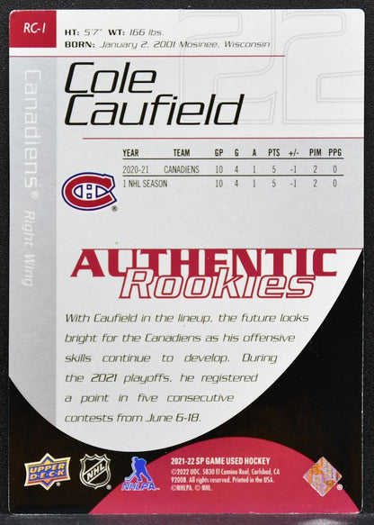 2021-22 SP Game Used 2003-04 Retro Authentic Rookies Cole Caufield RC 3790