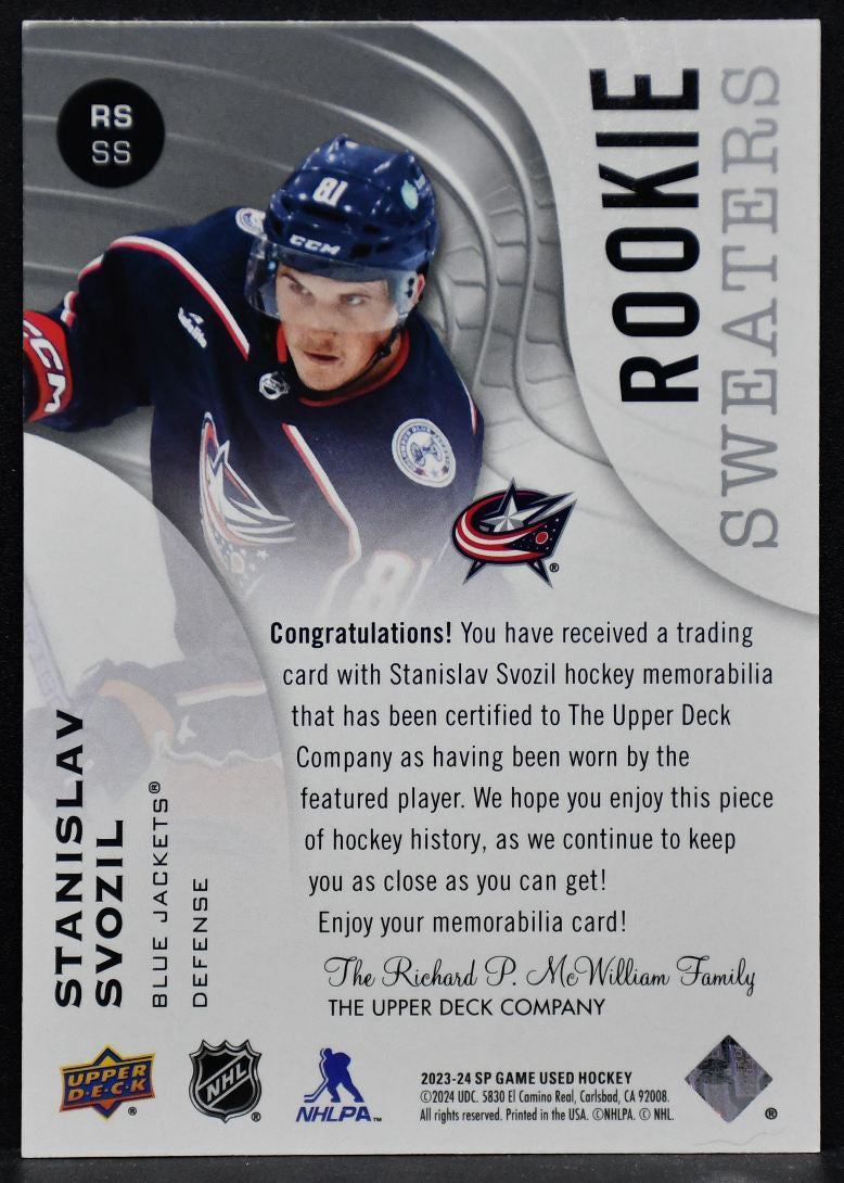 2023-24 SPx Rookie Sweaters Stanislav Svozil RS-SS RC Jersey