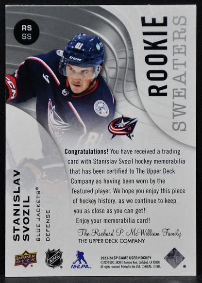 2023-24 SPx Rookie Sweaters Stanislav Svozil RS-SS RC Jersey