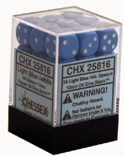 Opaque 36 * D6 Light Blue / White 12mm Chessex Dice (CHX25816)