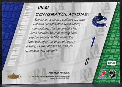 2009-10 Fleer Ultra Uniformity Roberto Luongo UU-RL Canucks Jersey 2288