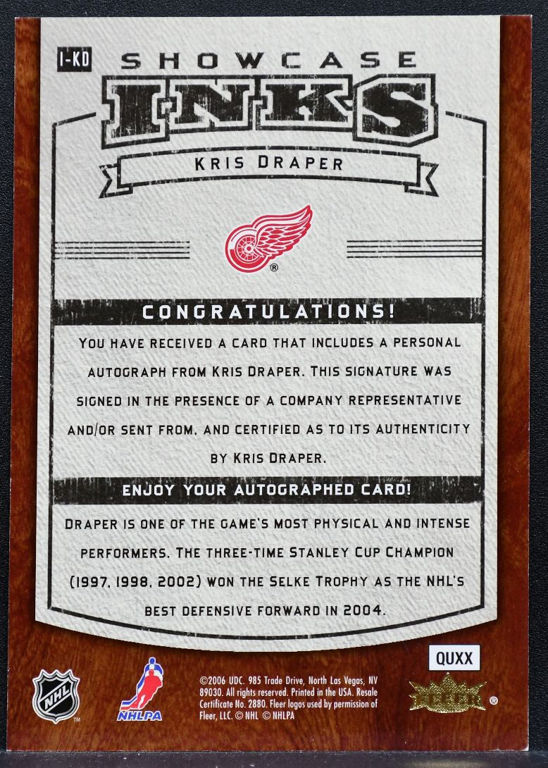 2006-07 Flair Showcase INKS Kris Draper I-KD Detroit Red Wings Auto 9082