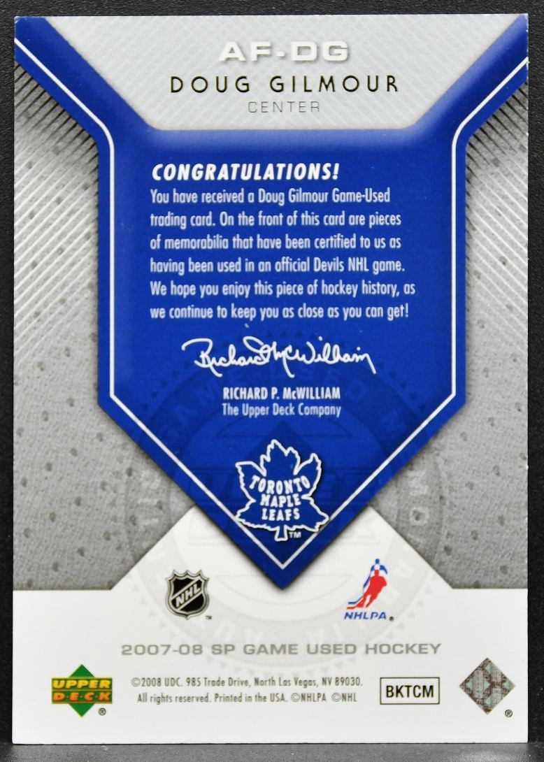 2007-08 SP Game Used Authentic Fabrics Doug Gilmour Maple Leafs Jersey 6661