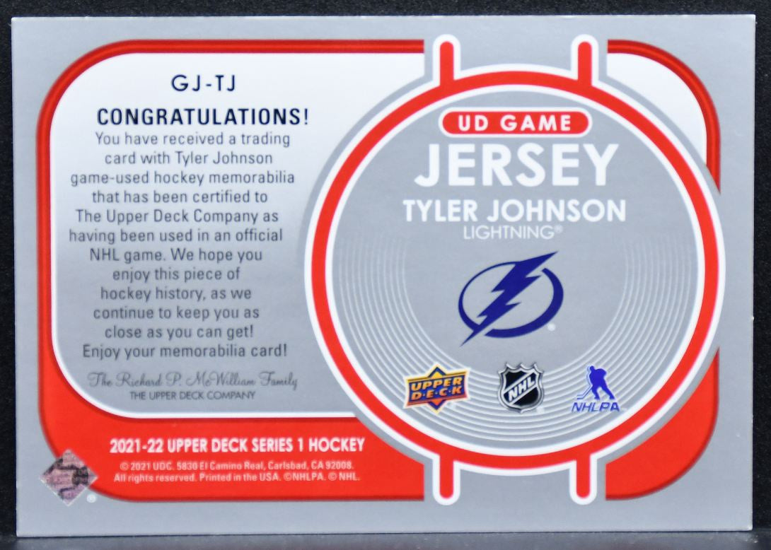 2021-22 Upper Deck Series 1 UD Game Jersey Tyler Johnson Lightning Jersey 5399