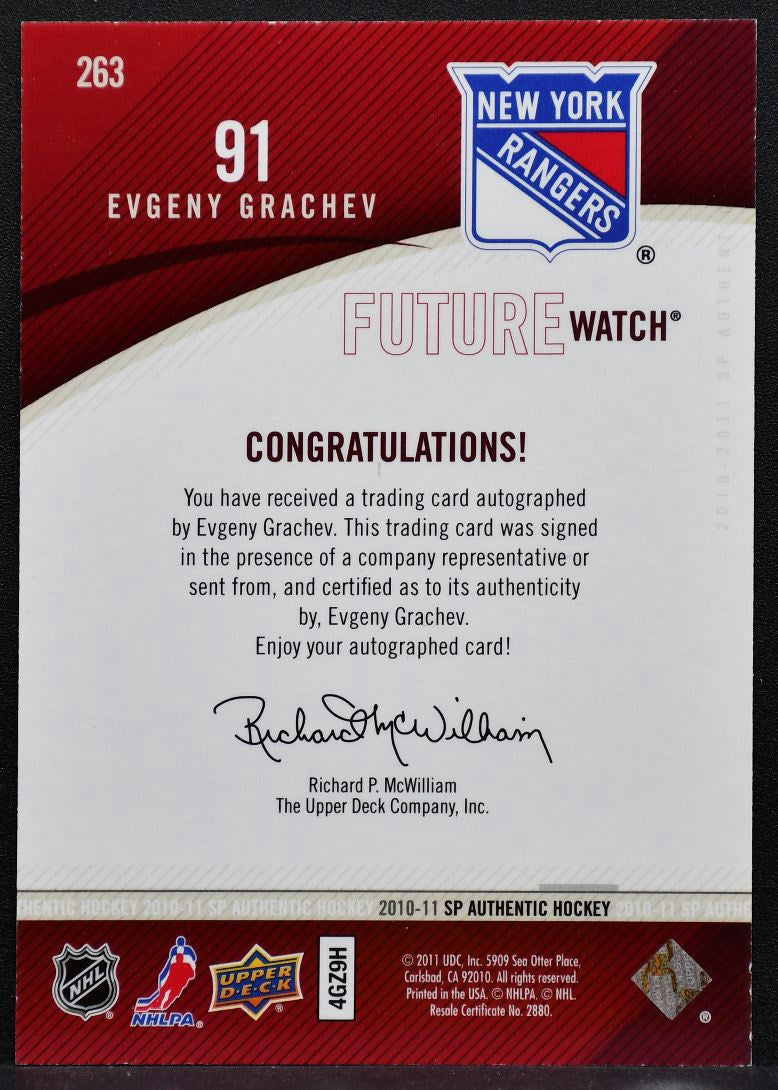 2010-11 SP Authentic Future Watch Auto Evgeny Grachev RC Auto 293/999 7462