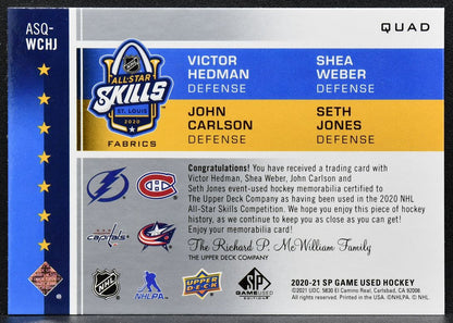 2020-21 SP Game Used Quad Fabrics Hedman / Weber / Carlson / Jones Jersey 9255