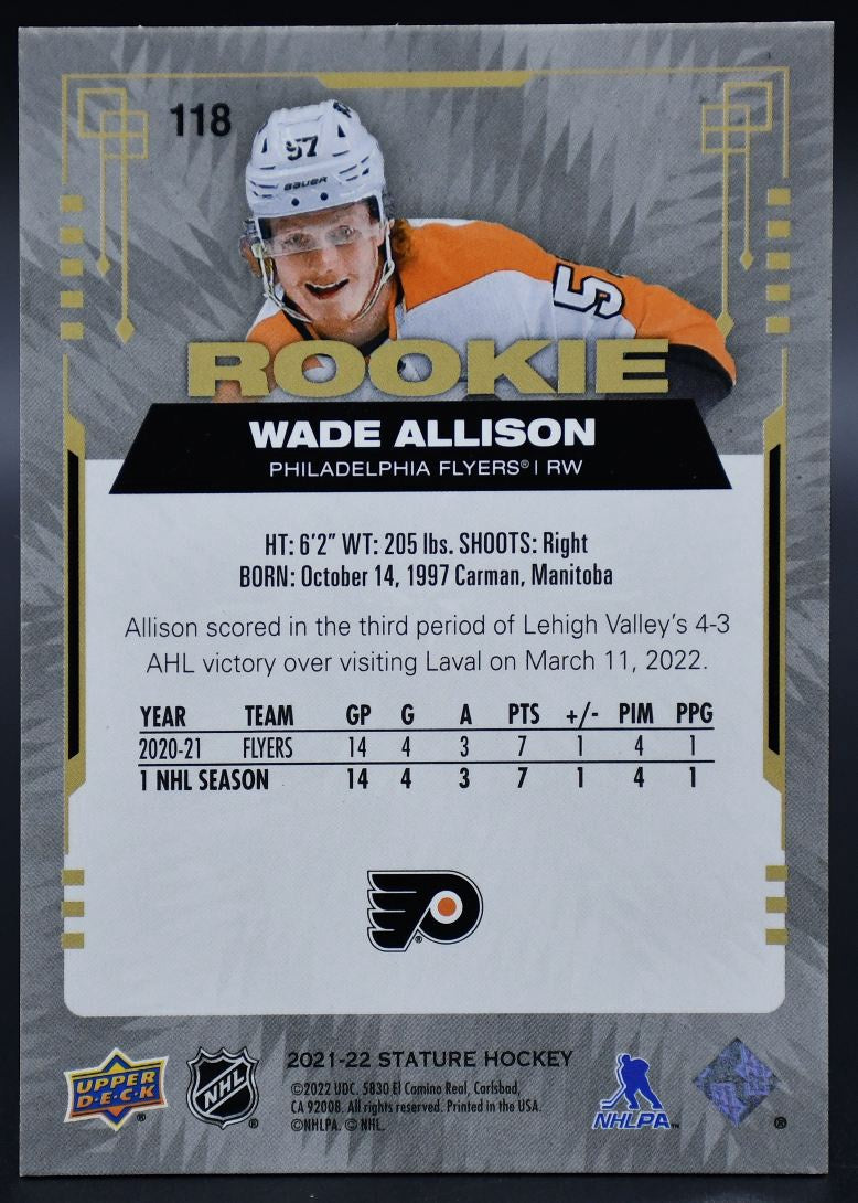 2021-22 UD Stature Wade Allison 118 Philadelphia Flyers RC 030/399