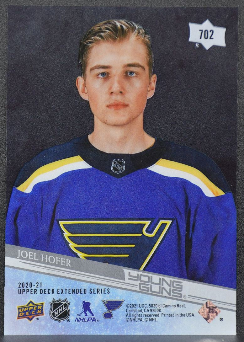 20-21 UD Extended Series Young Guns Clear Cut Joel Hofer 702 St. Louis Blues RC 5036