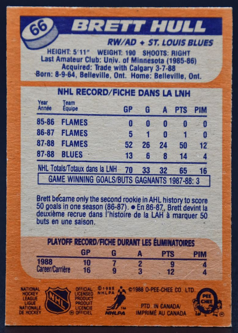 1988-89 OPC Brett Hull 66 St. Louis Blues
