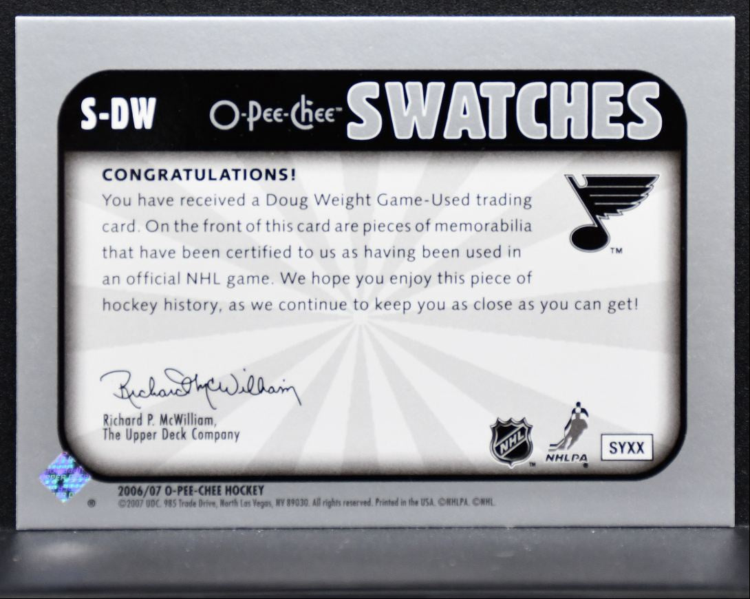 2006-07 O-Pee-Chee Swatches Doug Weight S-DW St. Louis Blues Jersey 1113