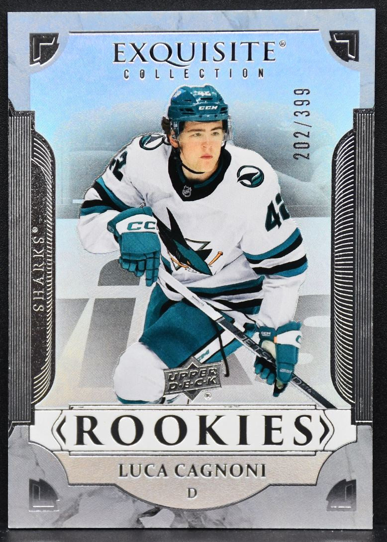 2025-26 UD Exquisite Collection RCs Luca Cagnoni R-LC San Jose Sharks RC 202/399 2418